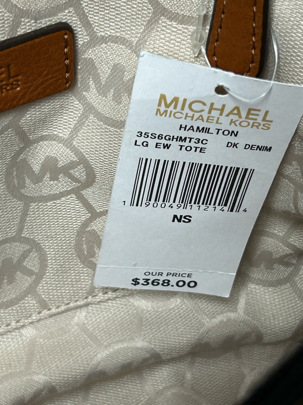 MICHAEL Michael Kors Navy Denim and Brown Leather Tote Approx. 15 x 11 x 4 - Picture 13 of 17
